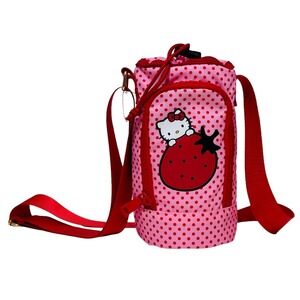 Hello Kitty Sanrio Pink Strawberry Dot Water Bottle Card Holder Crossbody Bag